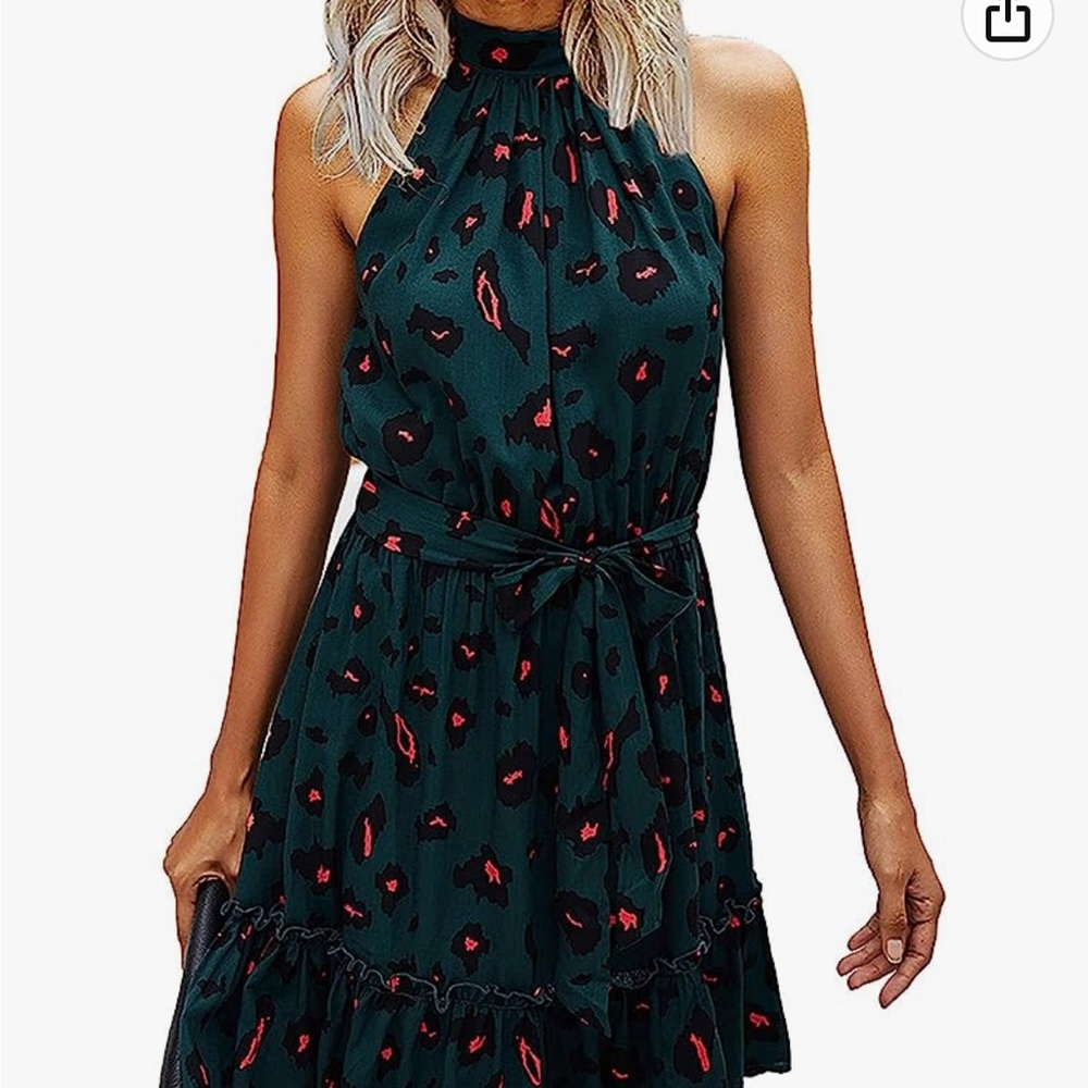 Green animal print halter dress